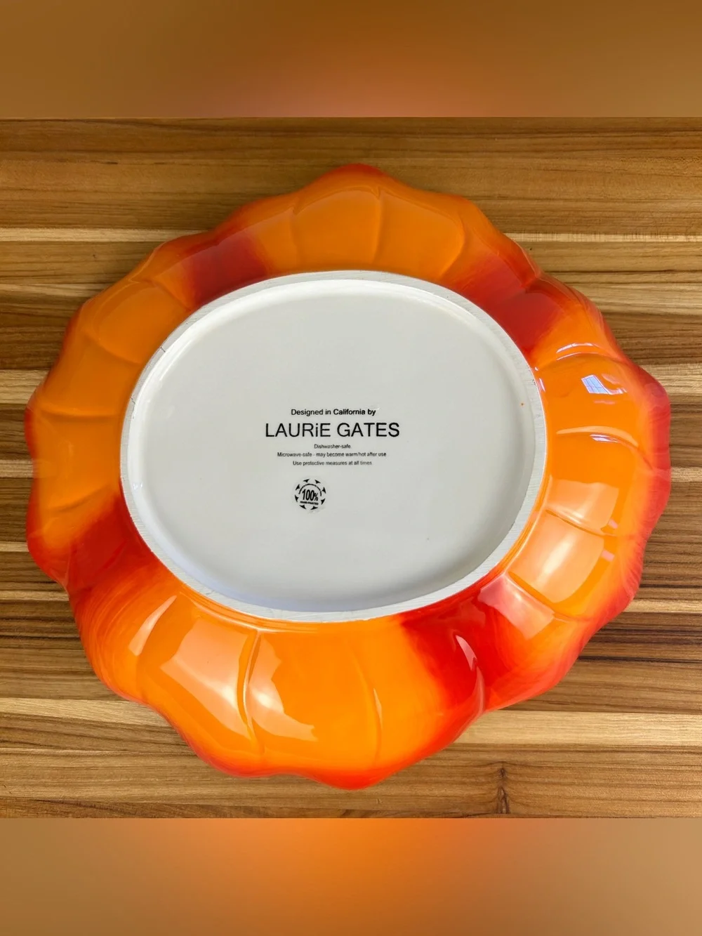 Laurie Gates Hand Painted Orange Flower Serving Plate